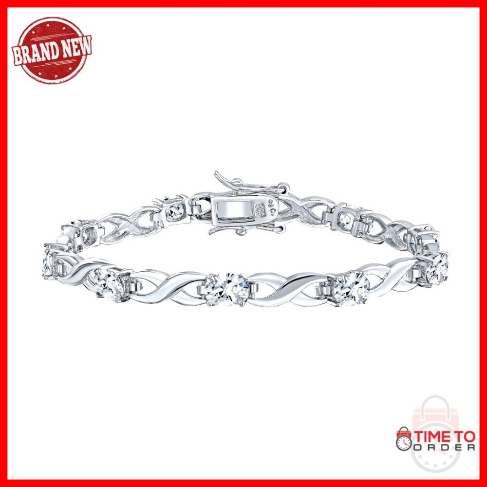 Sterling Silver Infinity Tennis Bracelet 7.5 Inch Cubic Zirconia